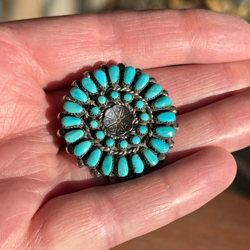Vintage _Marcie Stead_Zuni_ Turquoise _Petite Point Cluster Pin / Pendant 925